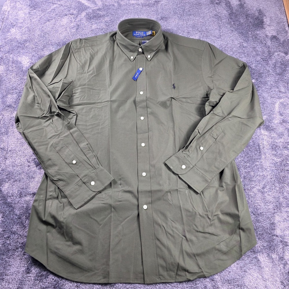 Polo Ralph Lauren Classic Stretch Poplin Shirt Mens M Olive Green